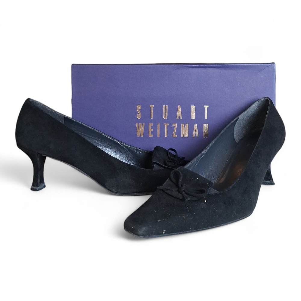 Stuart Weitzman Flippery Black Suede Heels Sz 8